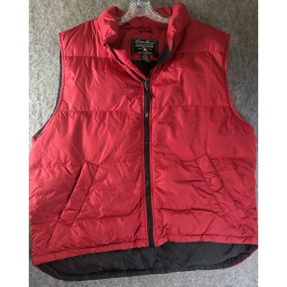 Vintage Eddie Bauer Goose Down Vest Mens Size Large Red Quilt Puffer Distressed